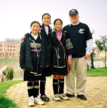 Chip and several Hmong girls in Northern Vietnam
